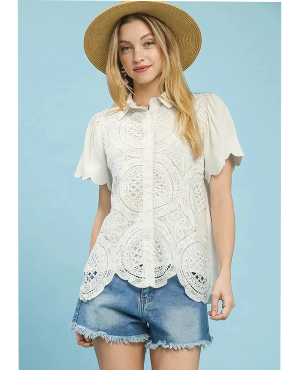Umgee Lace Button Down Top Off White - Image 2