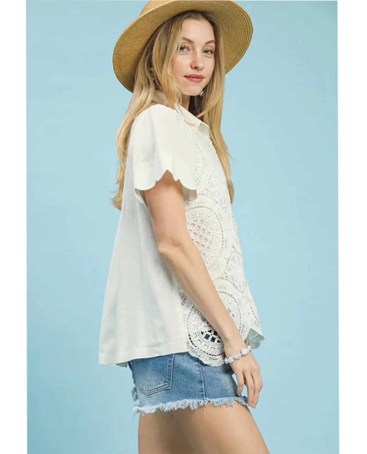 Umgee Lace Button Down Top Off White - Image 3