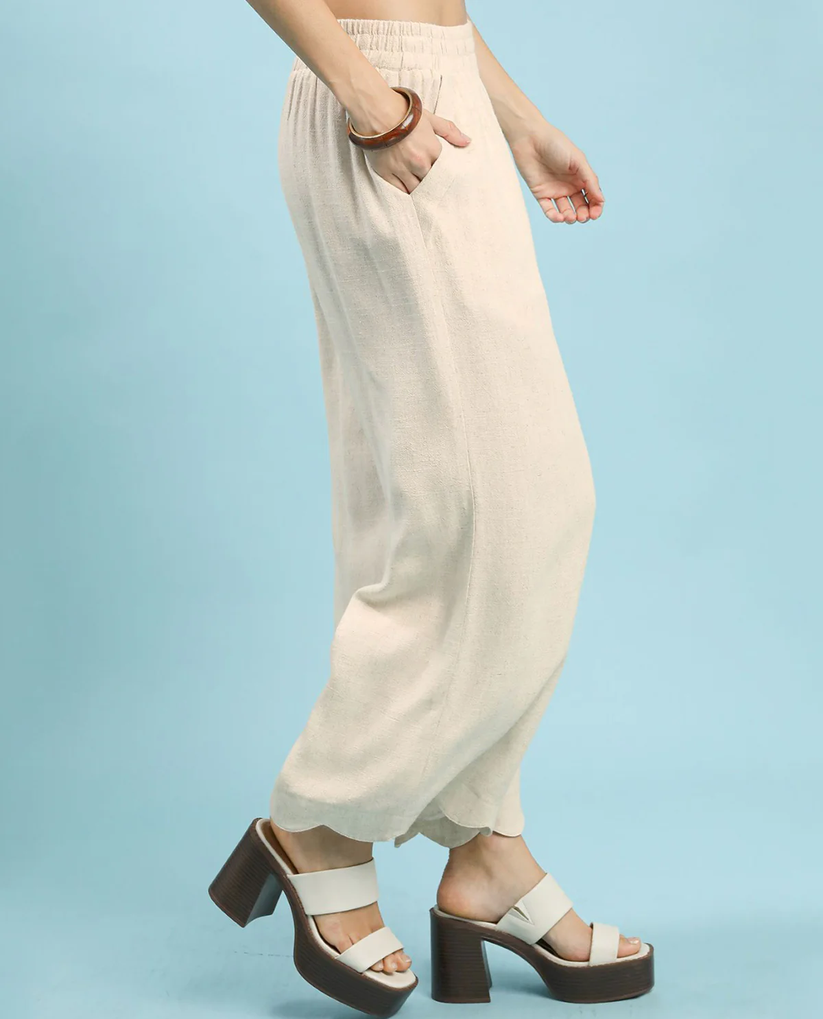 Umgee Linen Crop Pants Ivory - Image 2