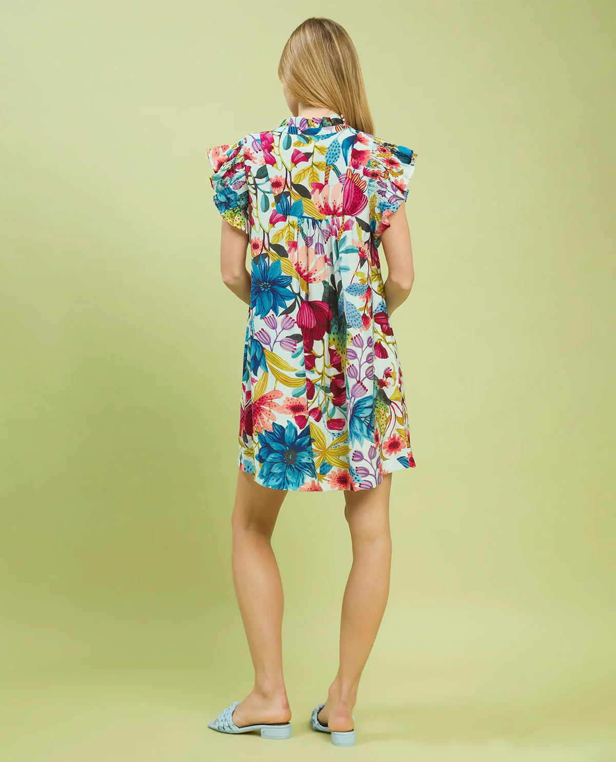 Umgee Mix Floral Dress Lt Blue - Image 3