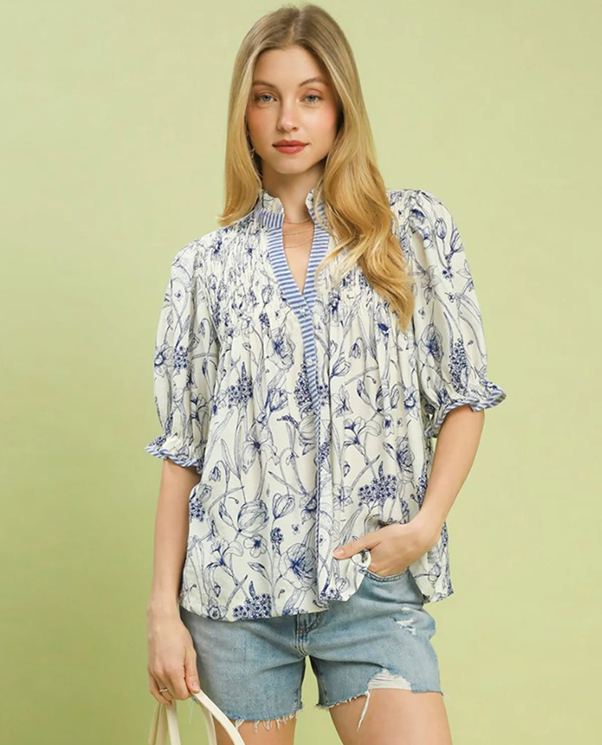 Umgee Mixed Print Button Down Top Blue - Image 2