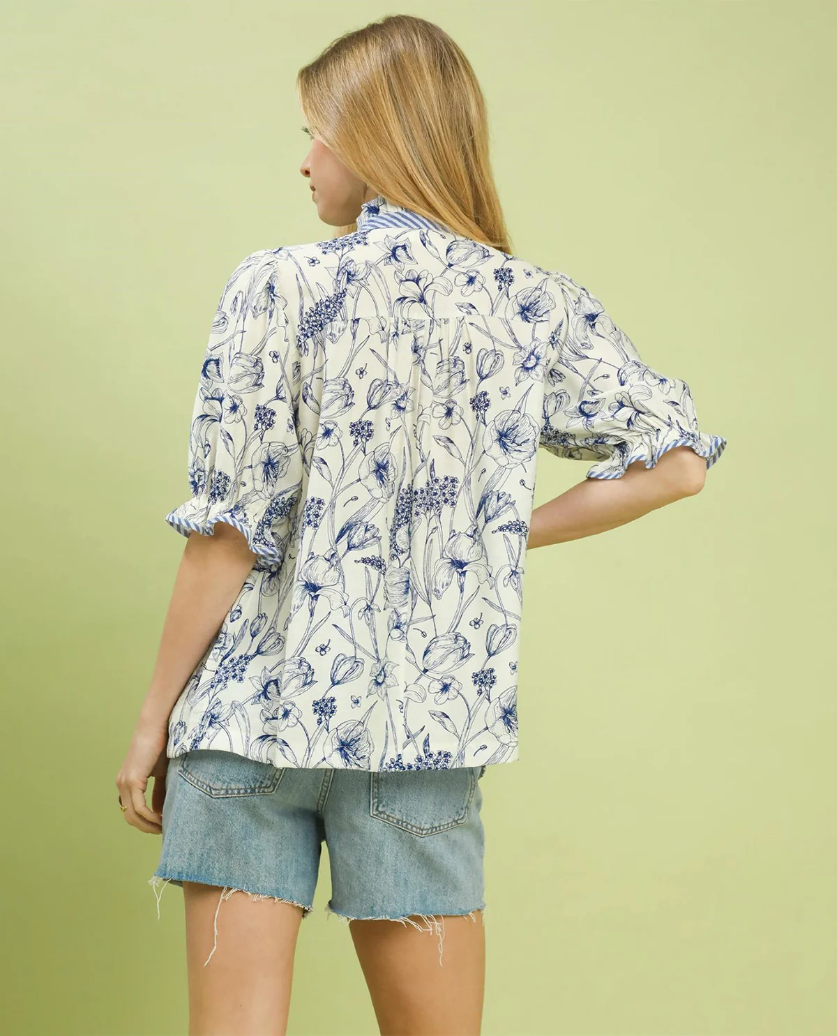 Umgee Mixed Print Button Down Top Blue - Image 3