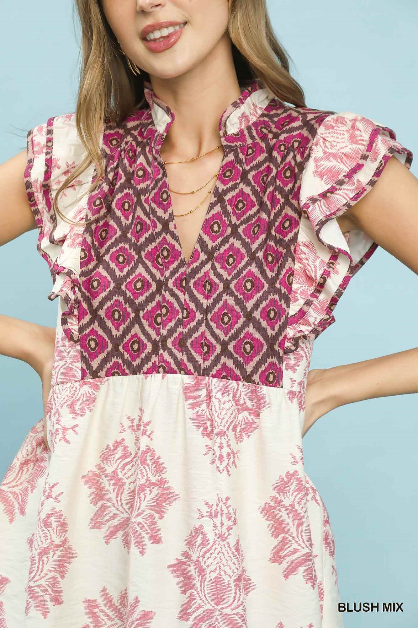 Umgee Mixed Print Top Blush - Image 2