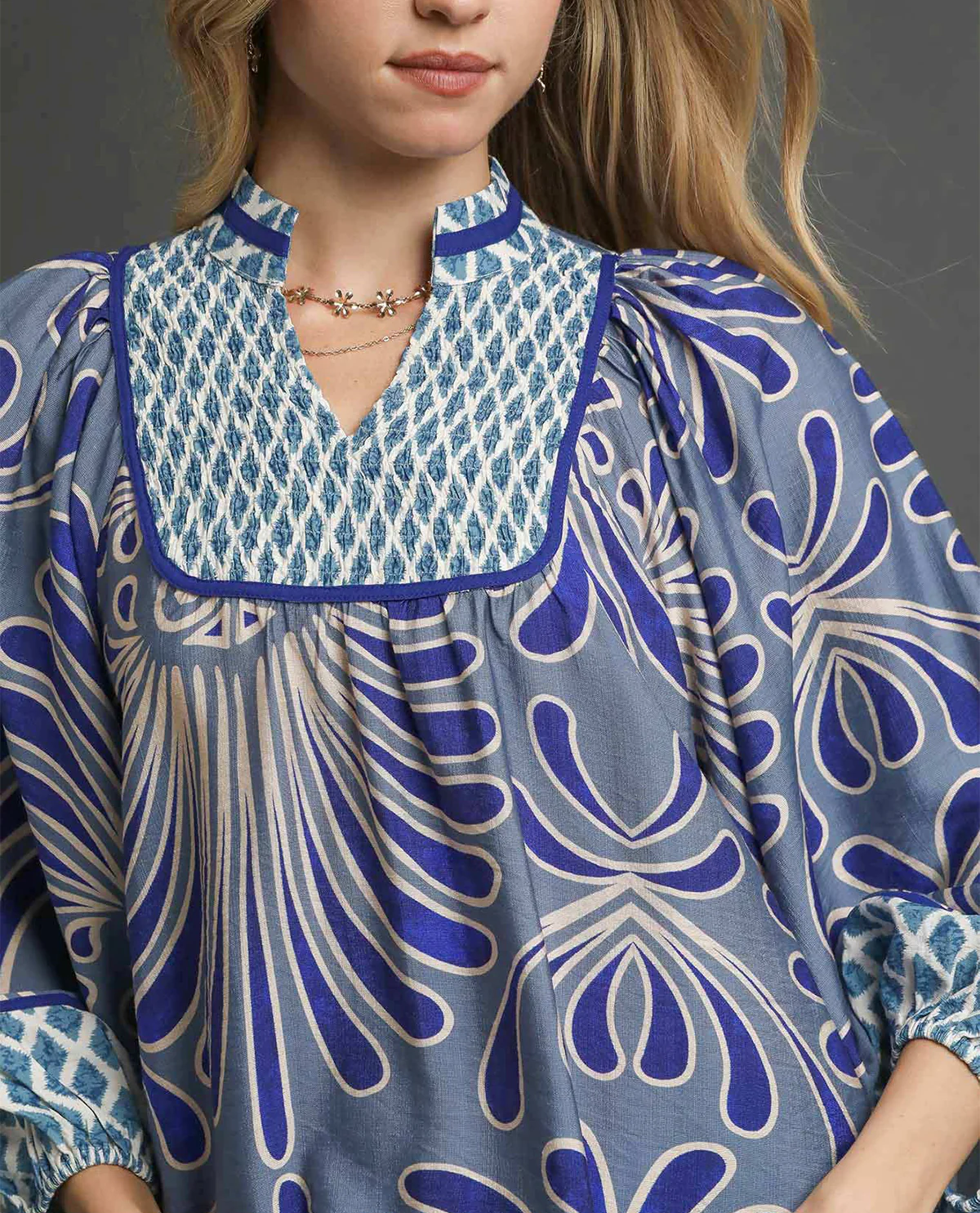 Umgee Mixed Print Top with Smocked Yoke - Image 4