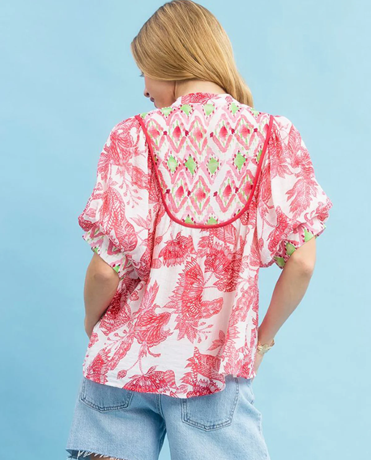 Umgee Mixed Print Top with Tie Detail - Image 4