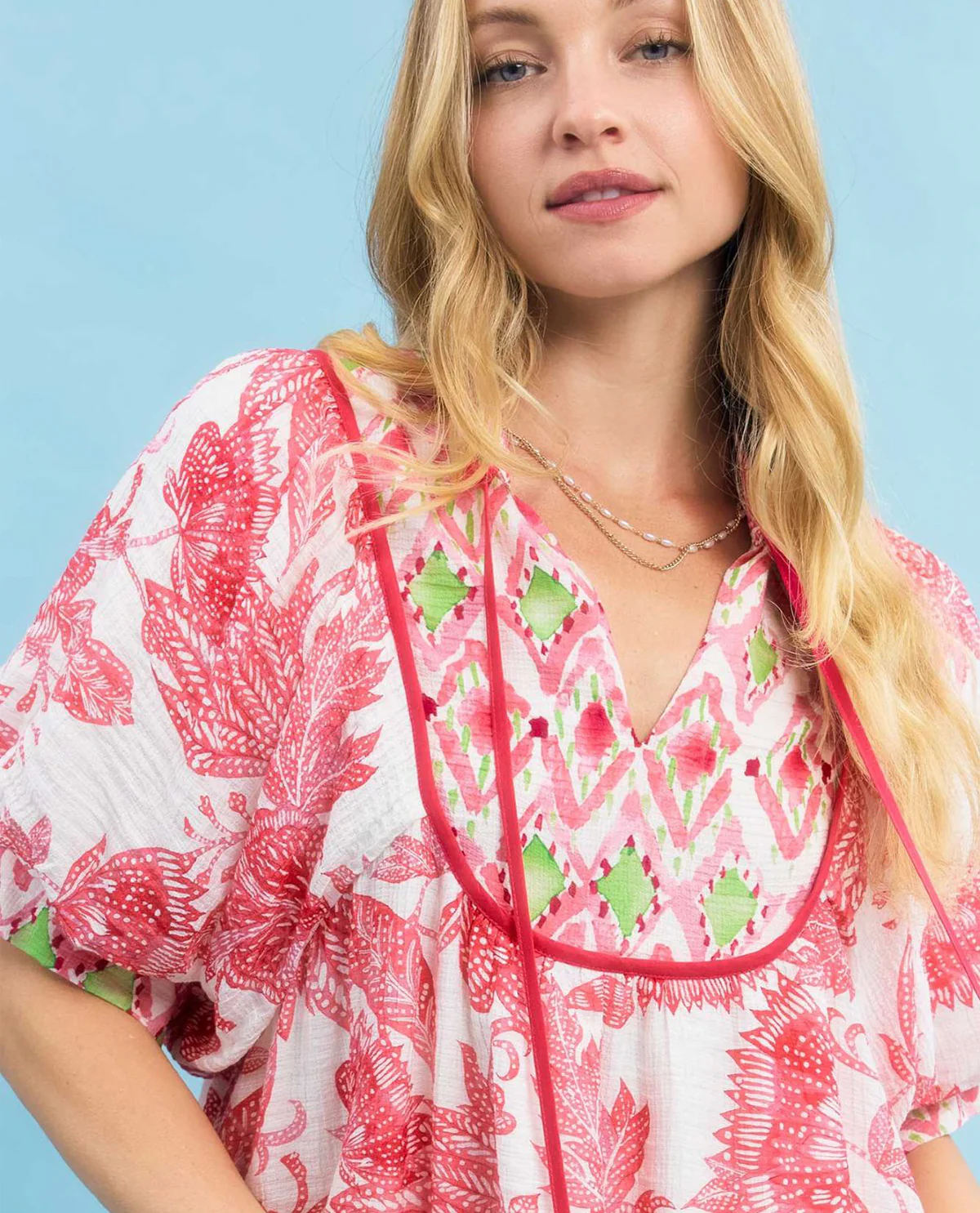 Umgee Mixed Print Top with Tie Detail - Image 5