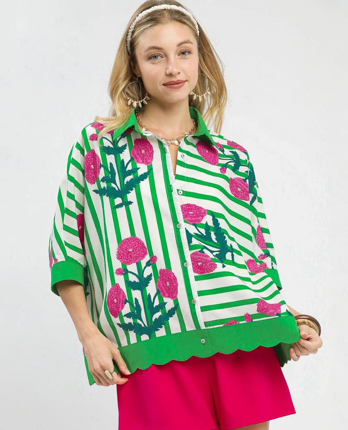 Mixed Stripe & Floral Button Down Top - Image 2