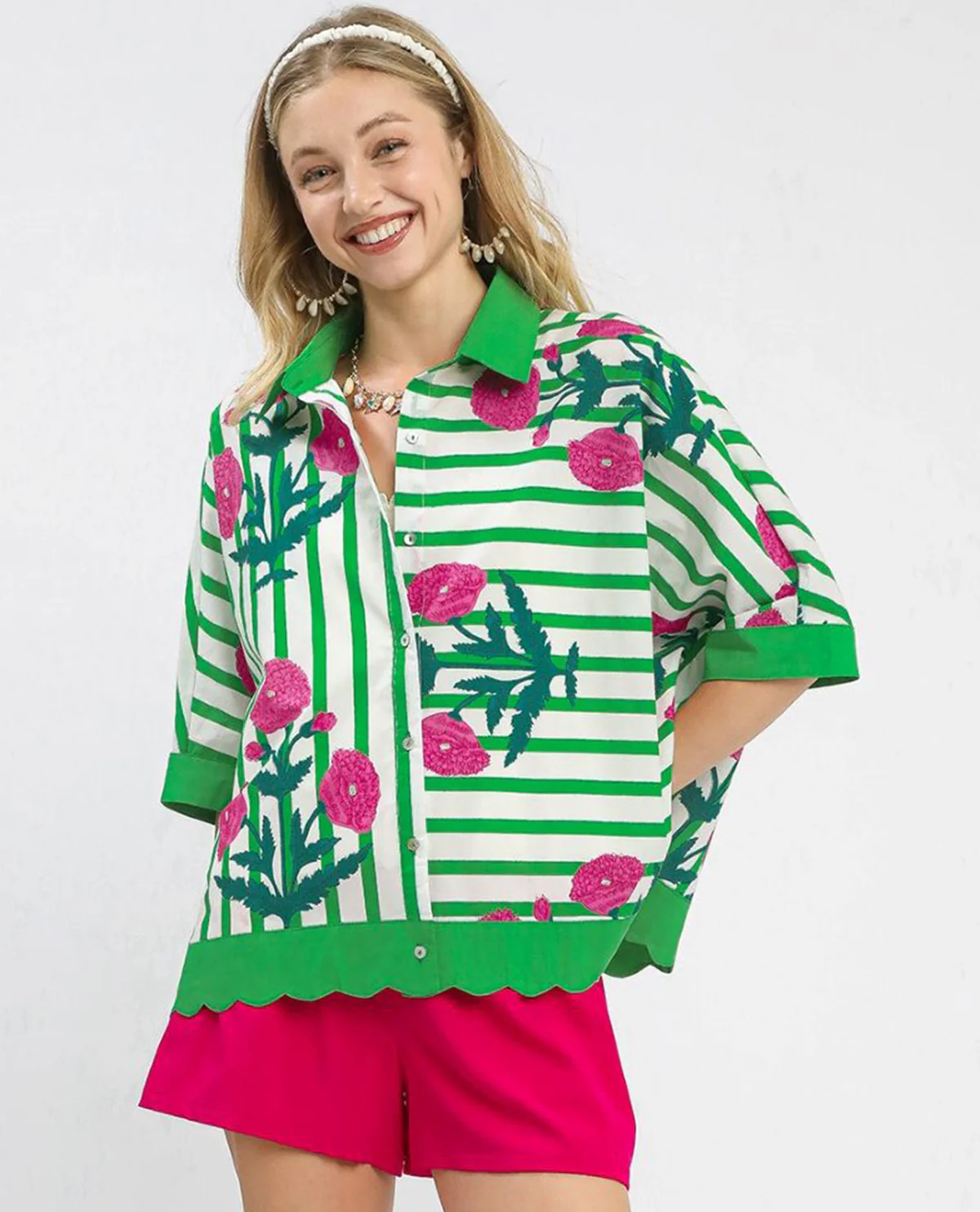 Mixed Stripe & Floral Button Down Top - Image 3