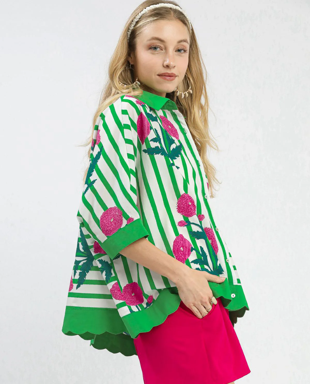 Mixed Stripe & Floral Button Down Top - Image 4