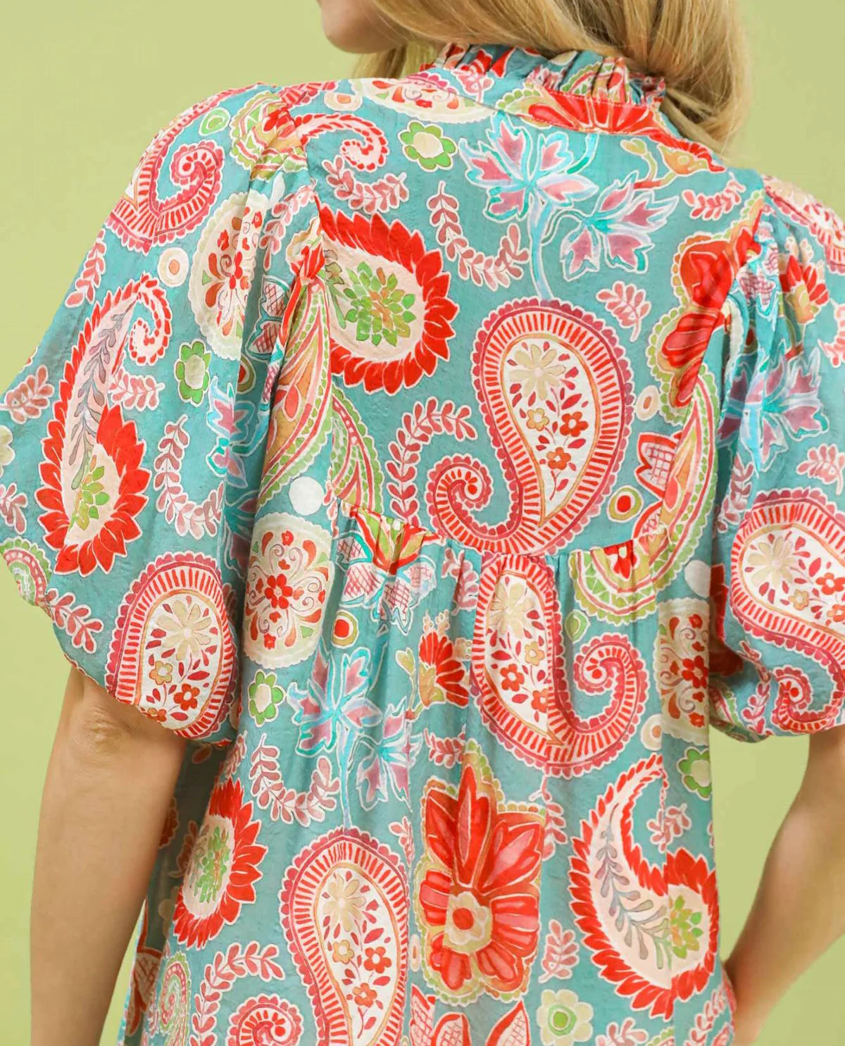Mix Paisley Print Top with Puff Sleeves - Image 5