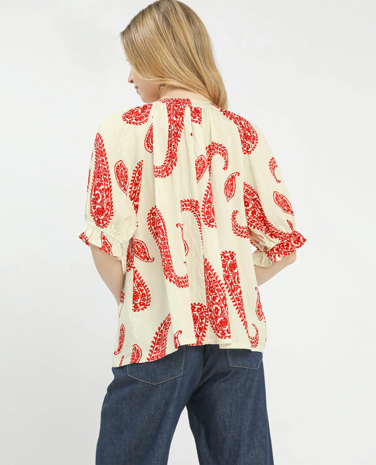 Umgee Paisley Print V-Neck Top Red - Image 4