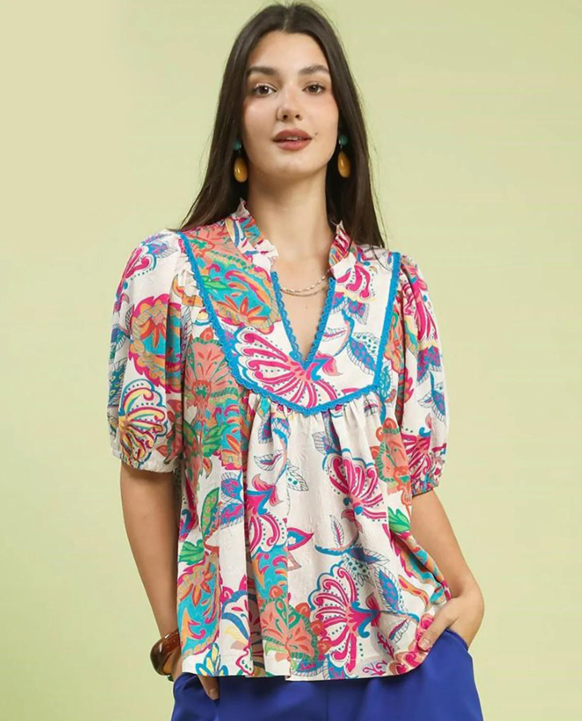 Umgee Paisley Ruffle Neck Top - Image 2