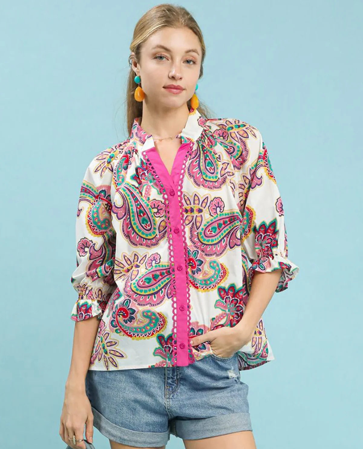 Paisley Print Button Down Top - Image 2
