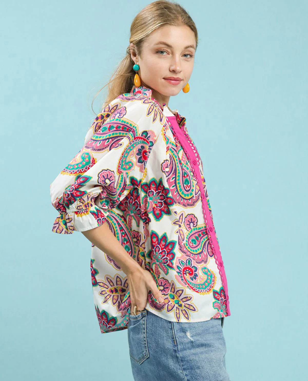 Paisley Print Button Down Top - Image 3