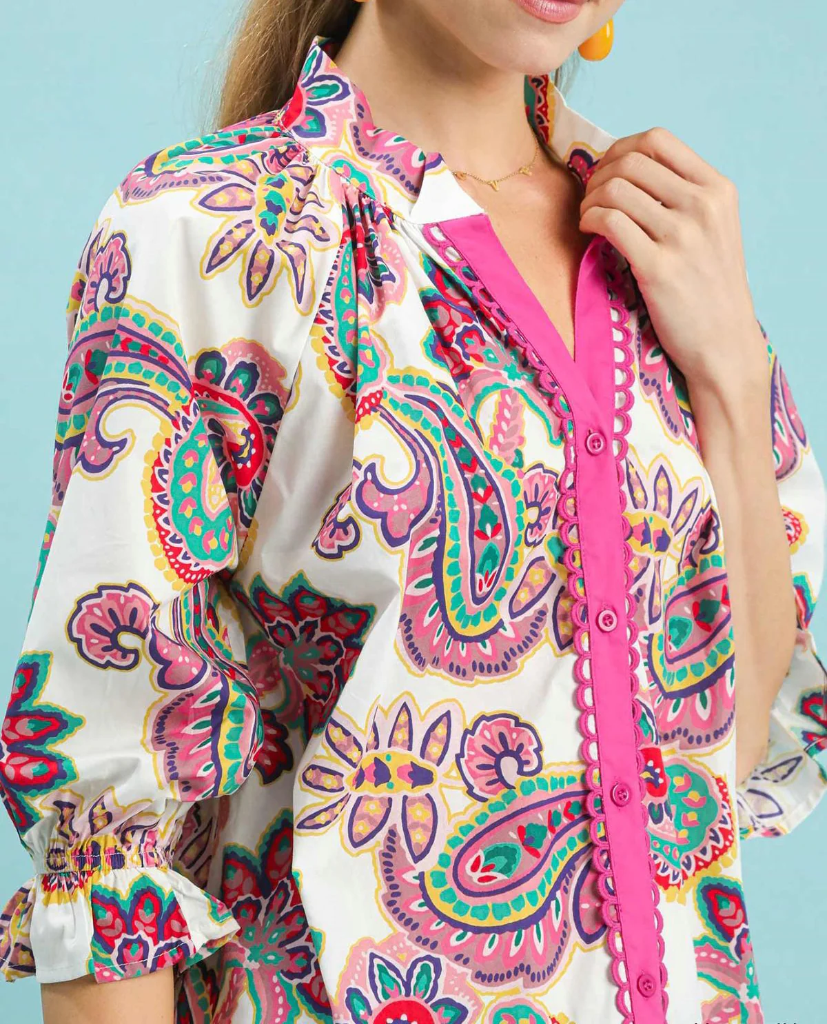 Paisley Print Button Down Top - Image 4