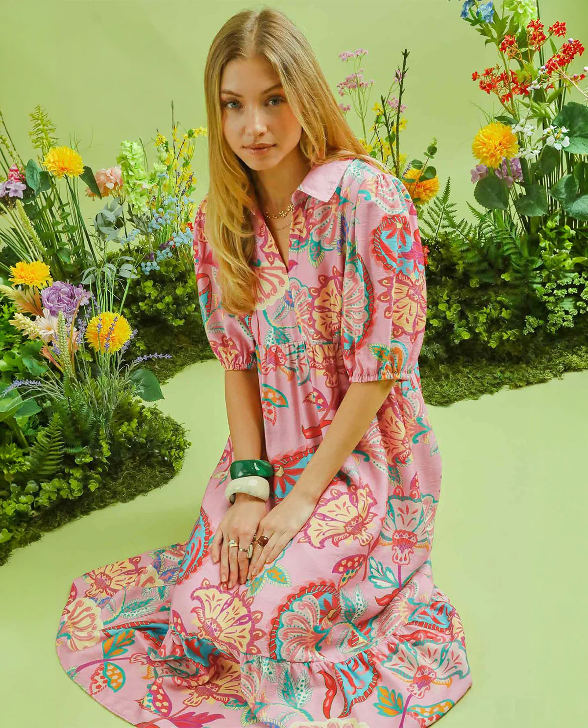 Umgee Paisley Print Tiered Dress - Image 2