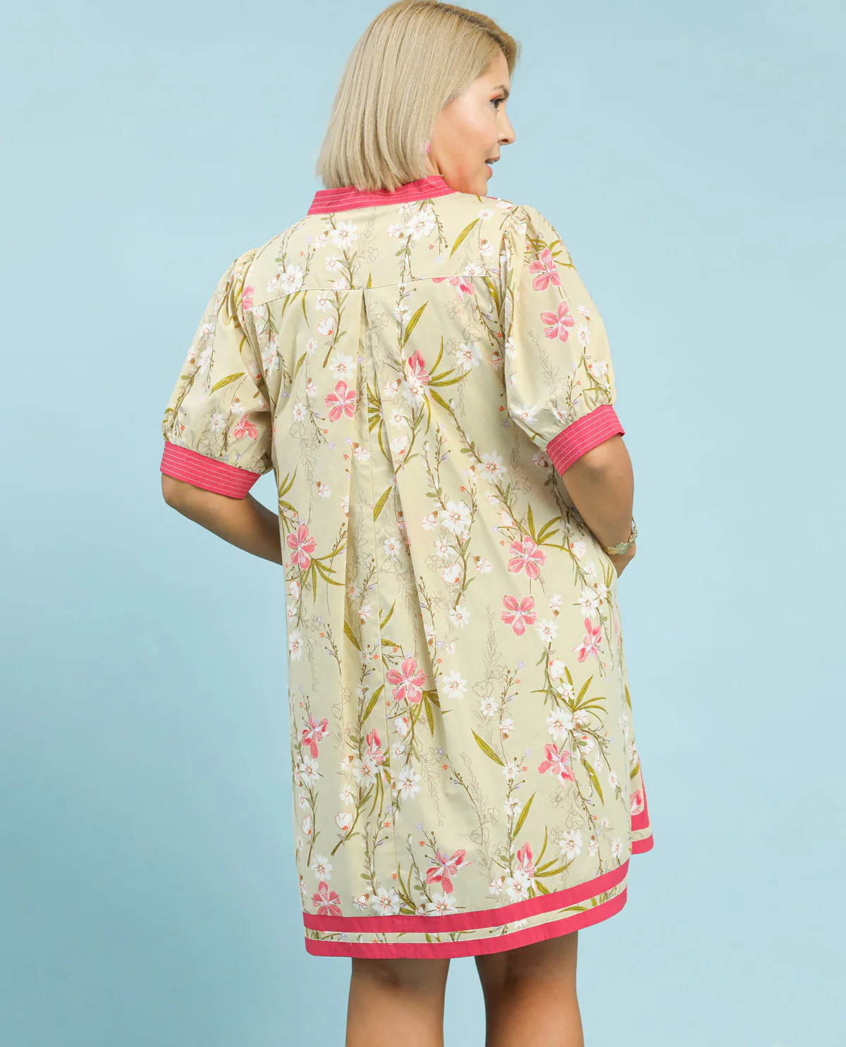 Umgee Print Dress With Contrast Trim Butter - Image 3