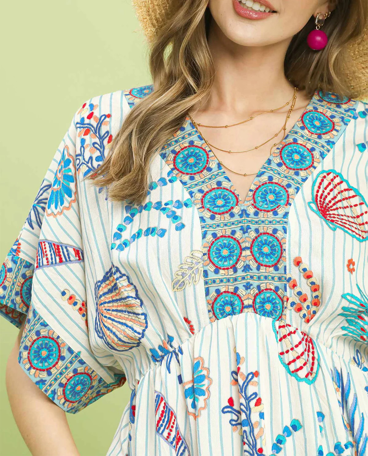 Umgee Print Dolman Dress Ocean Mix - Image 2