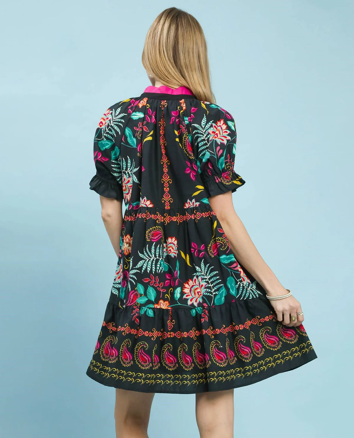 Umgee Print Dress With Contrast Collar Black - Image 3