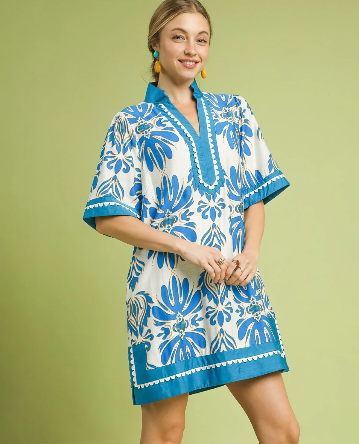 Umgee Paisley Print Dress Solid Border Trim - Image 2