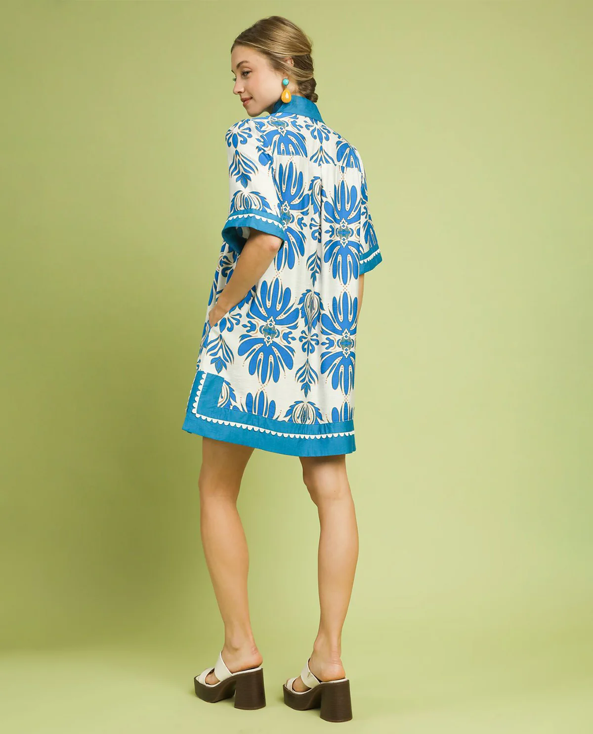 Umgee Paisley Print Dress Solid Border Trim - Image 3