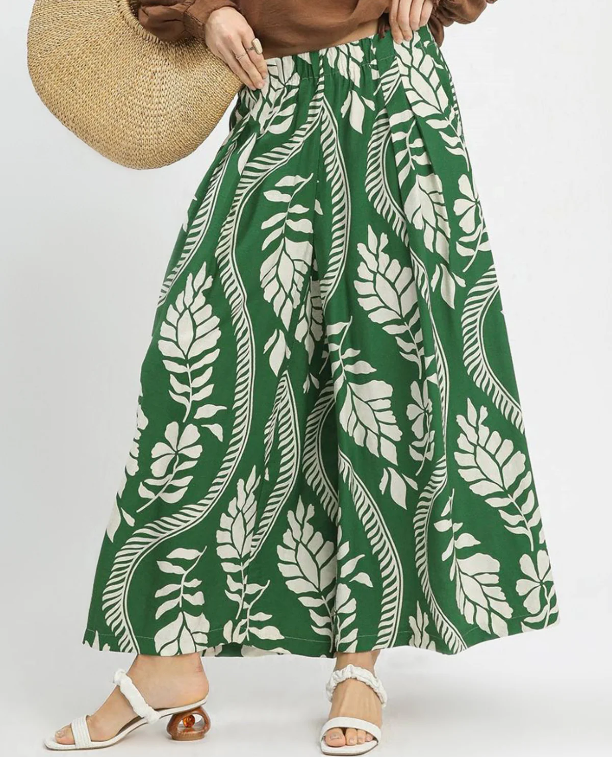 Tropical Leaf Print Wide Leg Pants - Image 2
