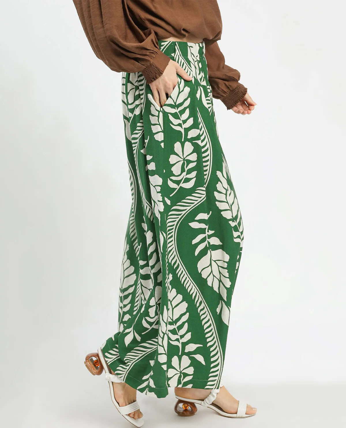 Tropical Leaf Print Wide Leg Pants - Image 3
