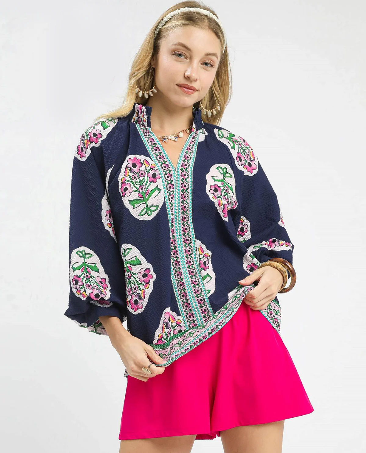 Boho Print Puff Sleeves Top
