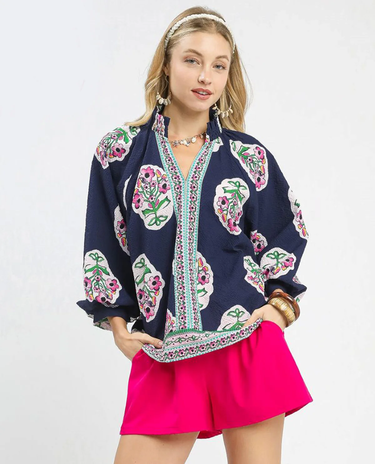 Boho Print Puff Sleeves Top - Image 3