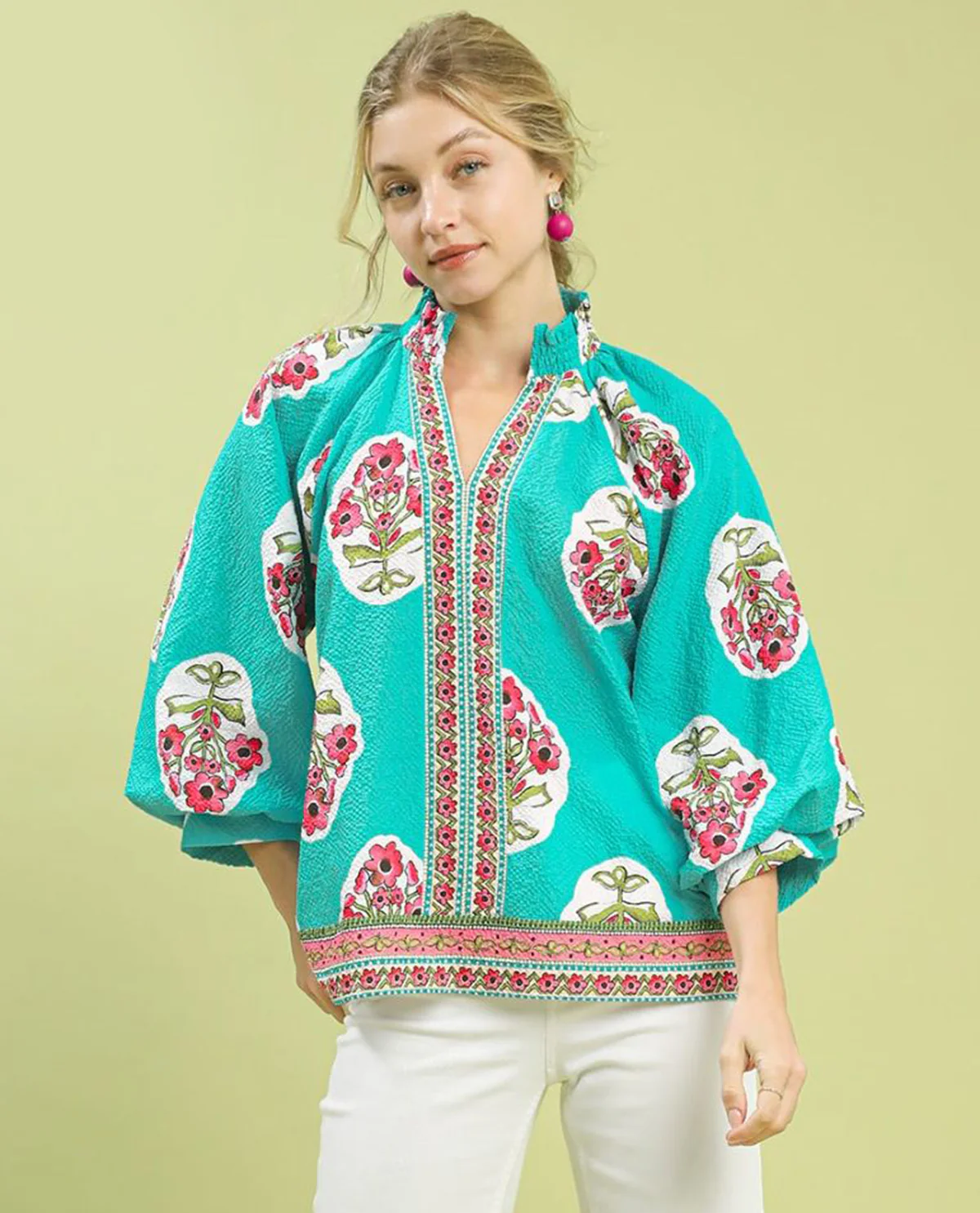 Boho Print Puff Sleeves Top - Image 5