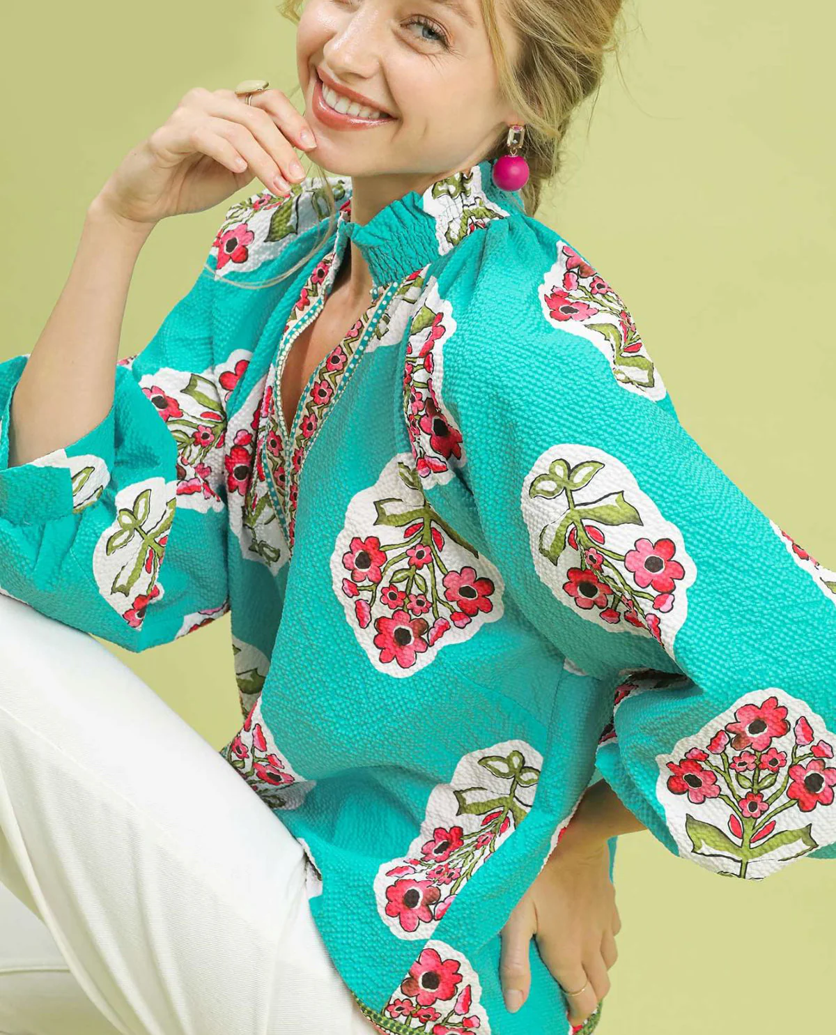 Boho Print Puff Sleeves Top - Image 6