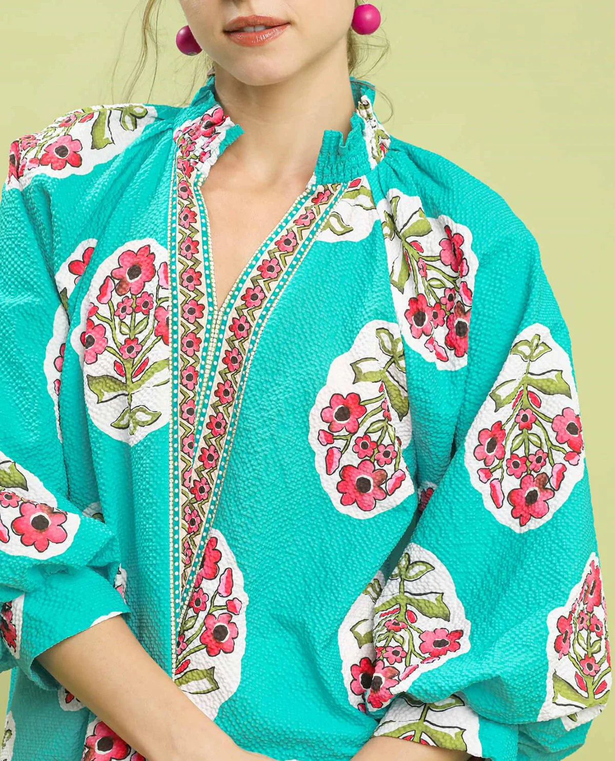 Boho Print Puff Sleeves Top - Image 7