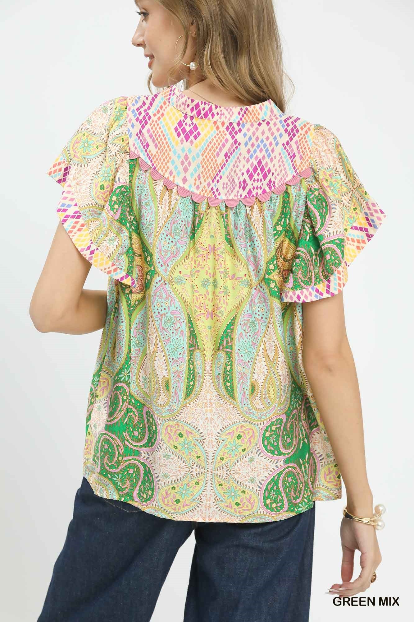 Umgee Floral Print Top Green - Image 2