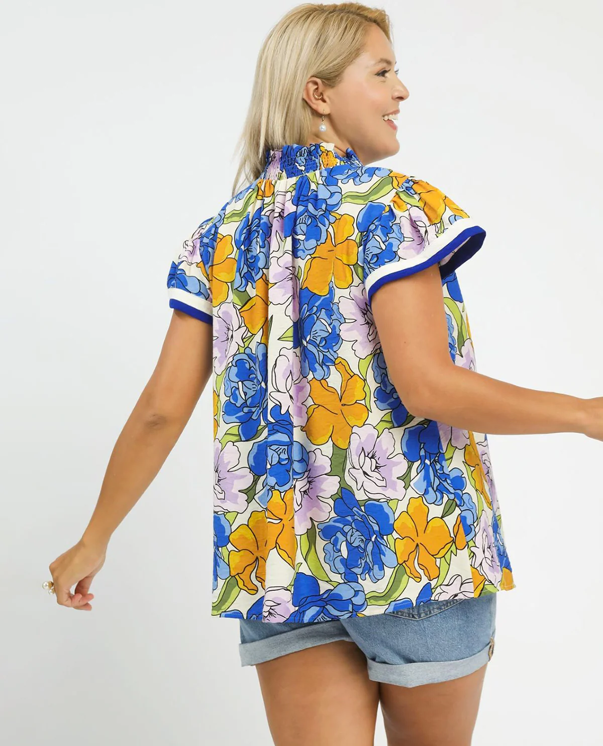 Umgee Floral Print Top With Contrast Trim - Image 2