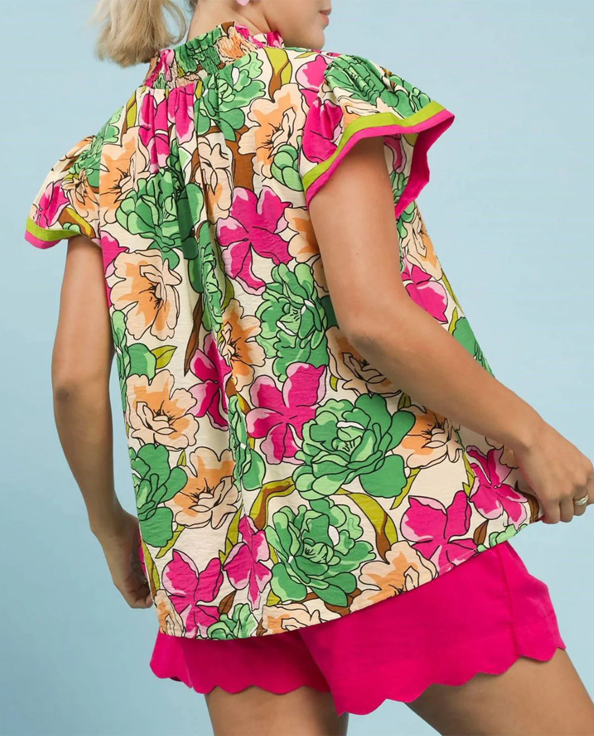 Umgee Floral Print Top With Contrast Trim - Image 4
