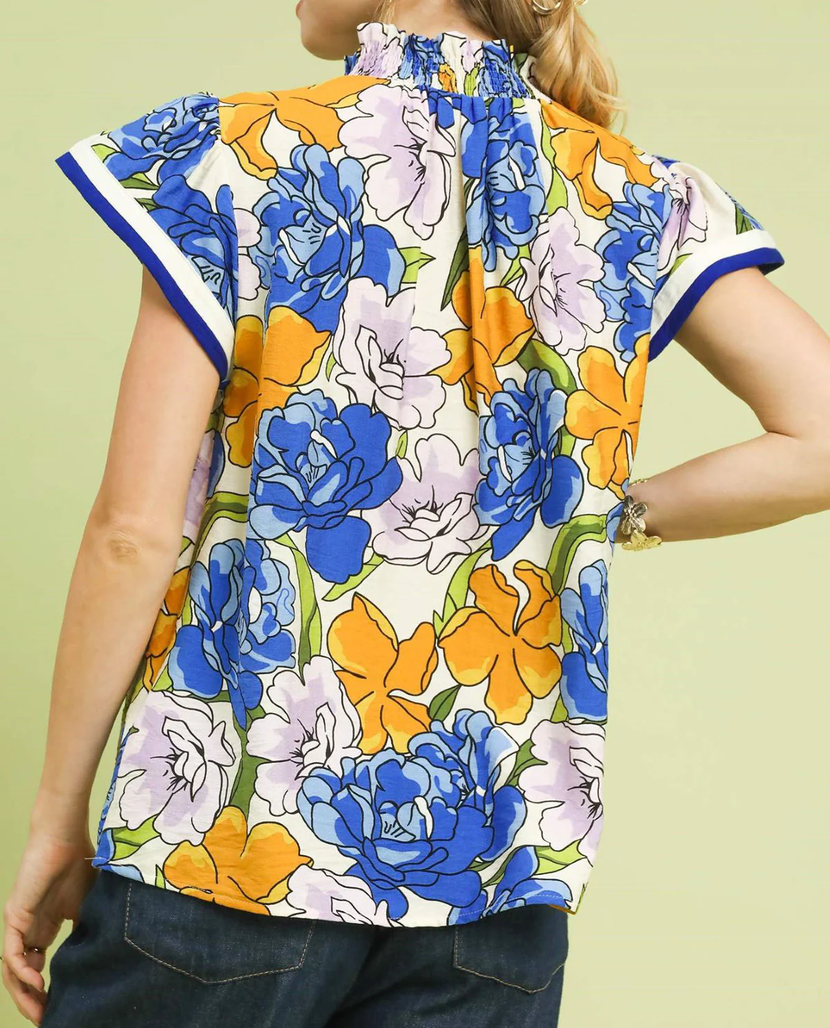 Umgee Bold Floral Print Blouse with Contrast Trim - Image 6