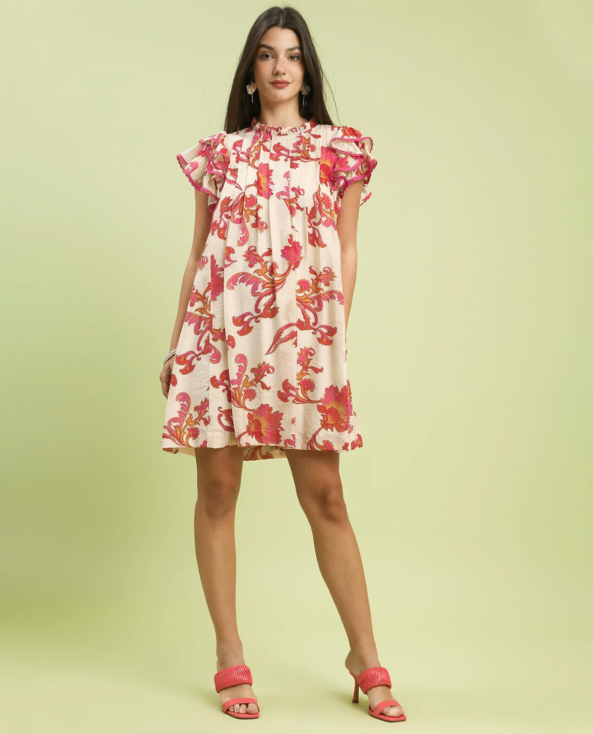 Umgee Print Pleat Front Dress Pink - Image 2