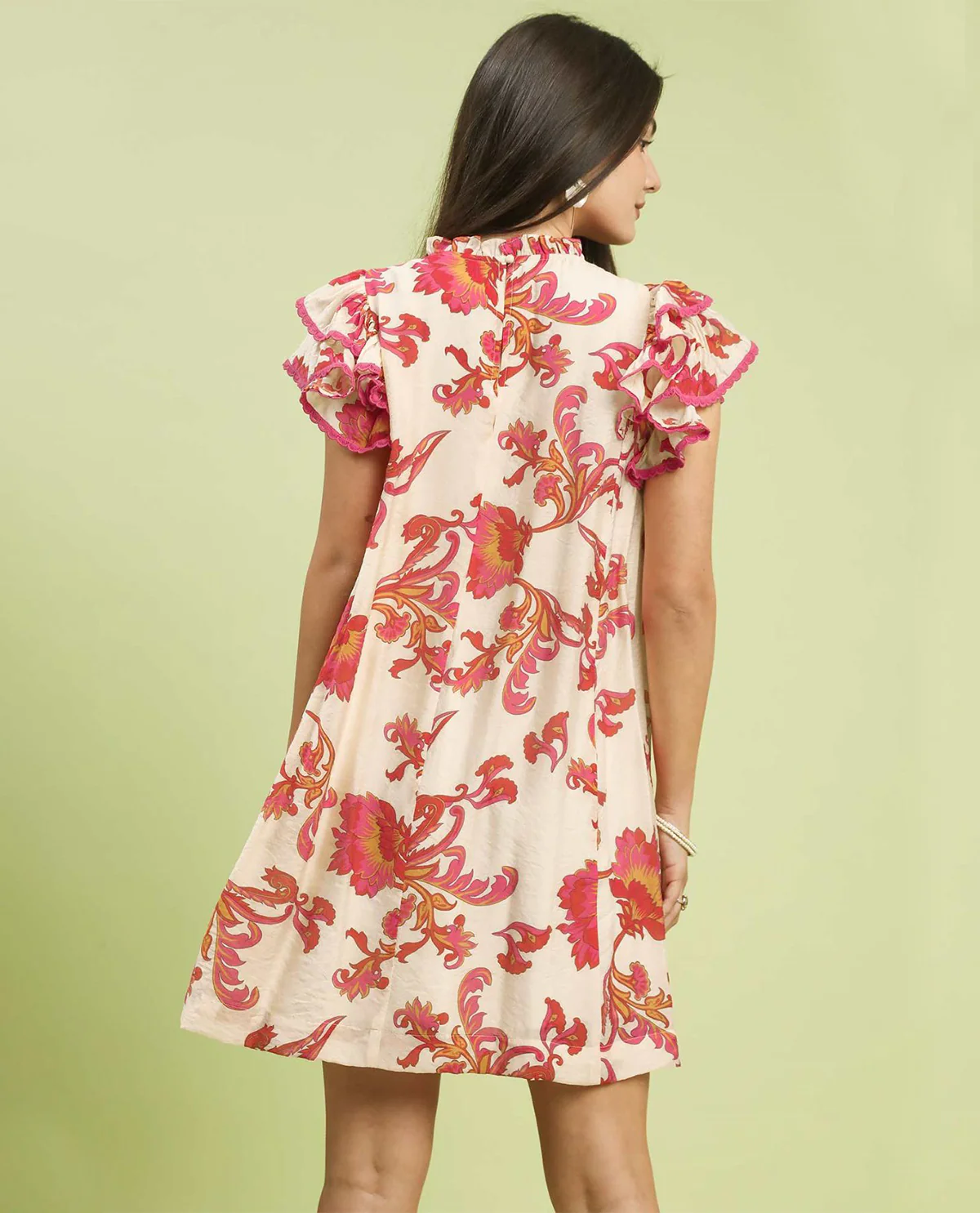 Umgee Print Pleat Front Dress Pink - Image 3