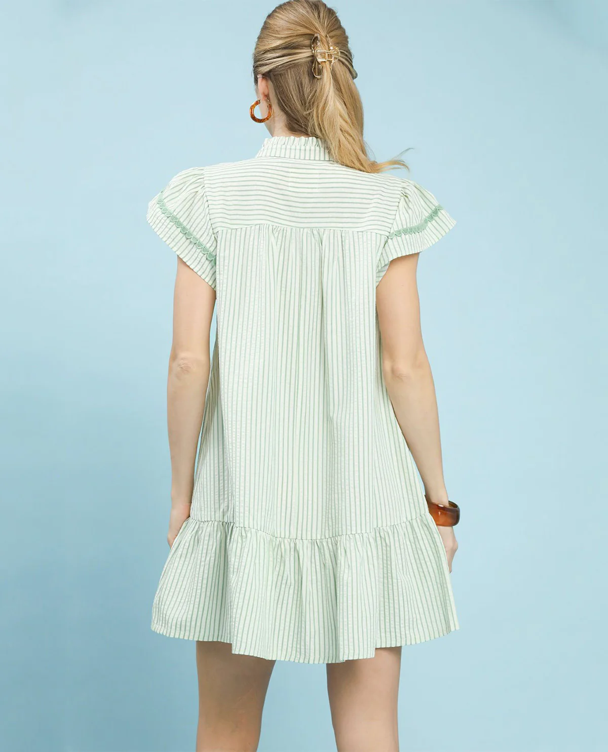 Umgee Ruffle Sleeve Dress With Lace Sage - Image 3