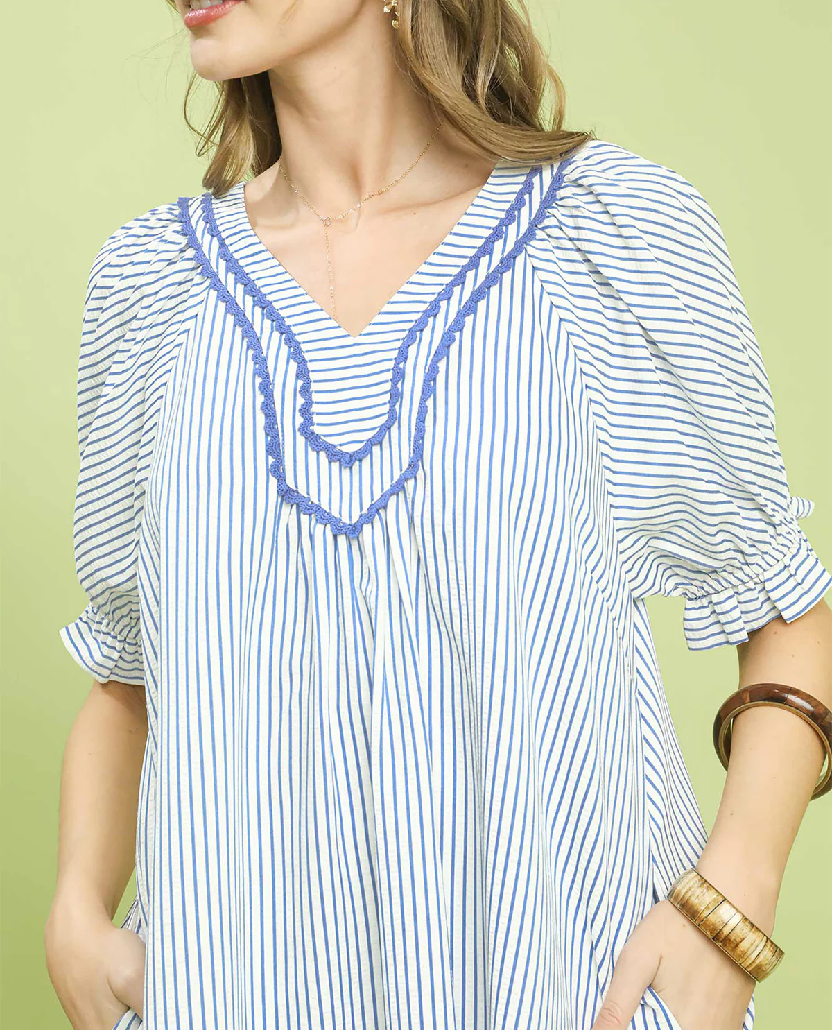 Umgee Seersucker Stripe Dress Sky - Image 2