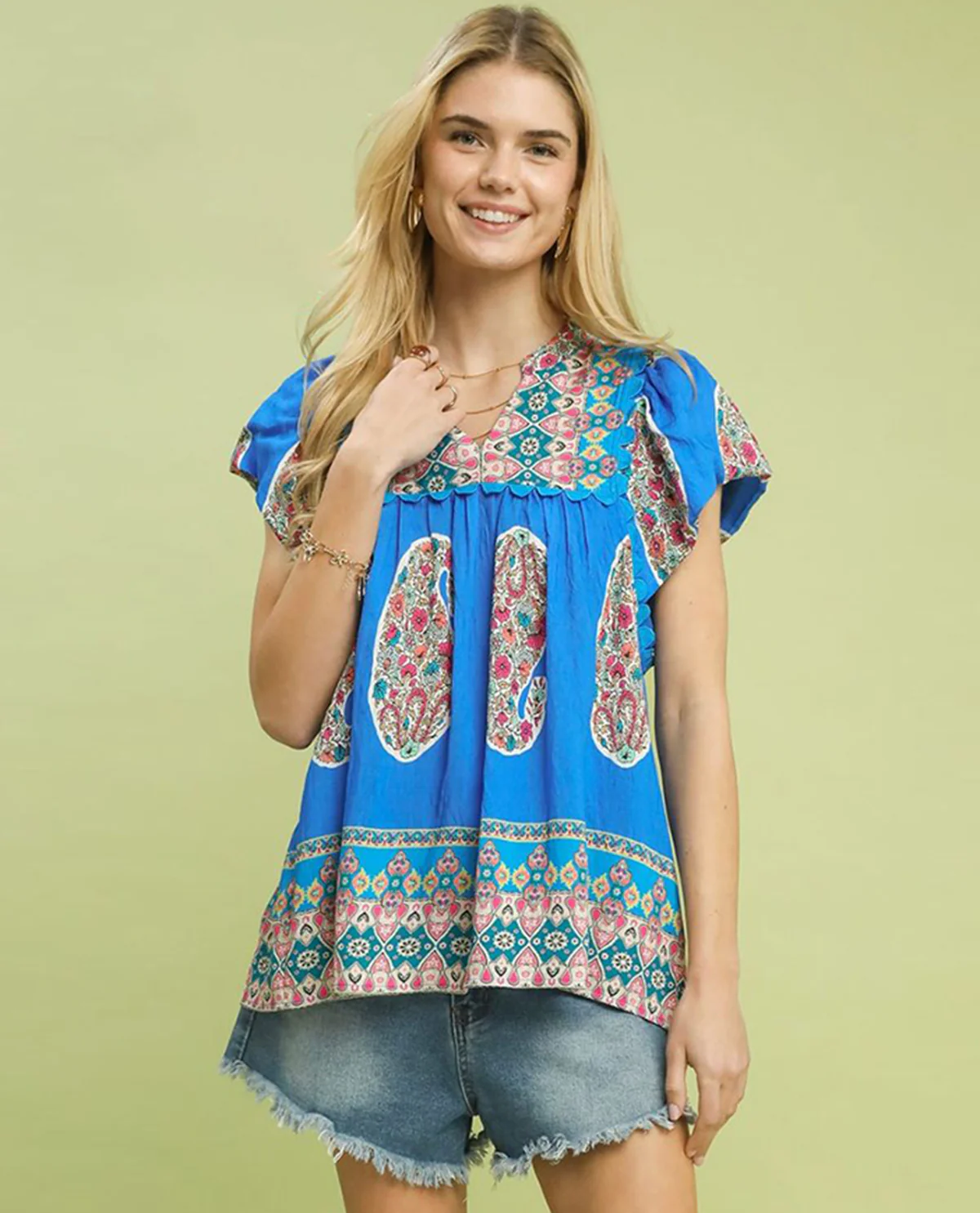 Umgee Slit Neck Print Top - Image 2
