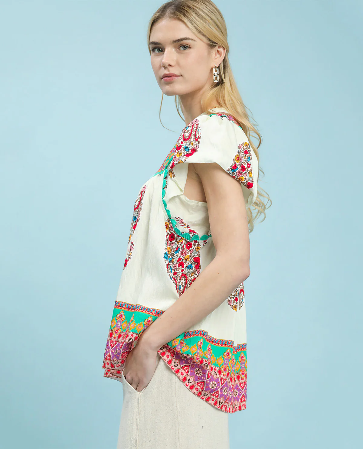 Umgee Slit Neck Print Top - Image 4