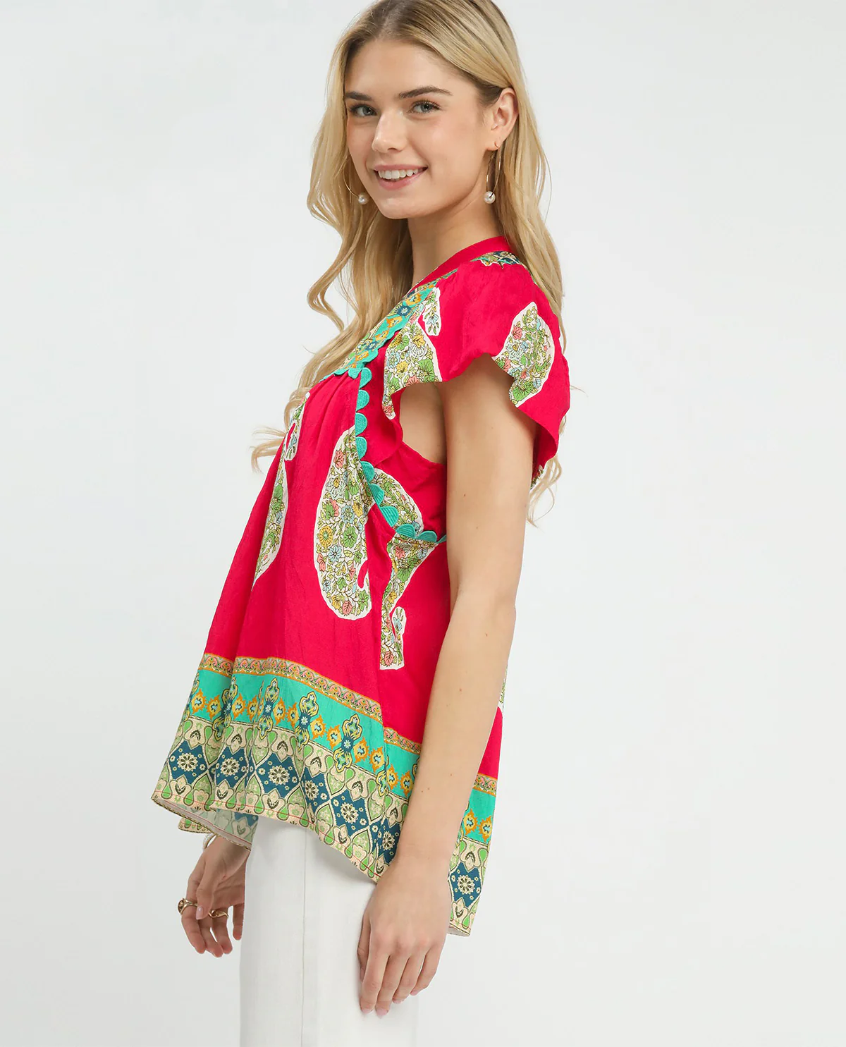 Umgee Slit Neck Print Top - Image 8