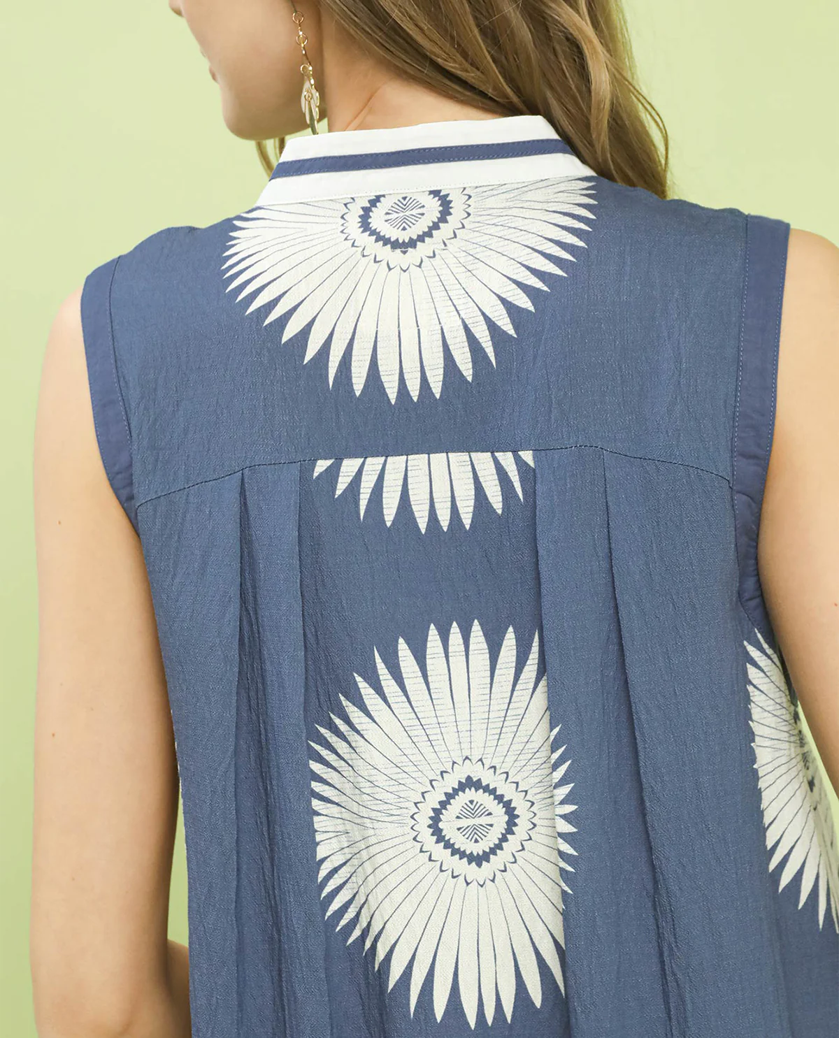 Umgee Sleeveless Geometric Print Dress Denim Blue - Image 3