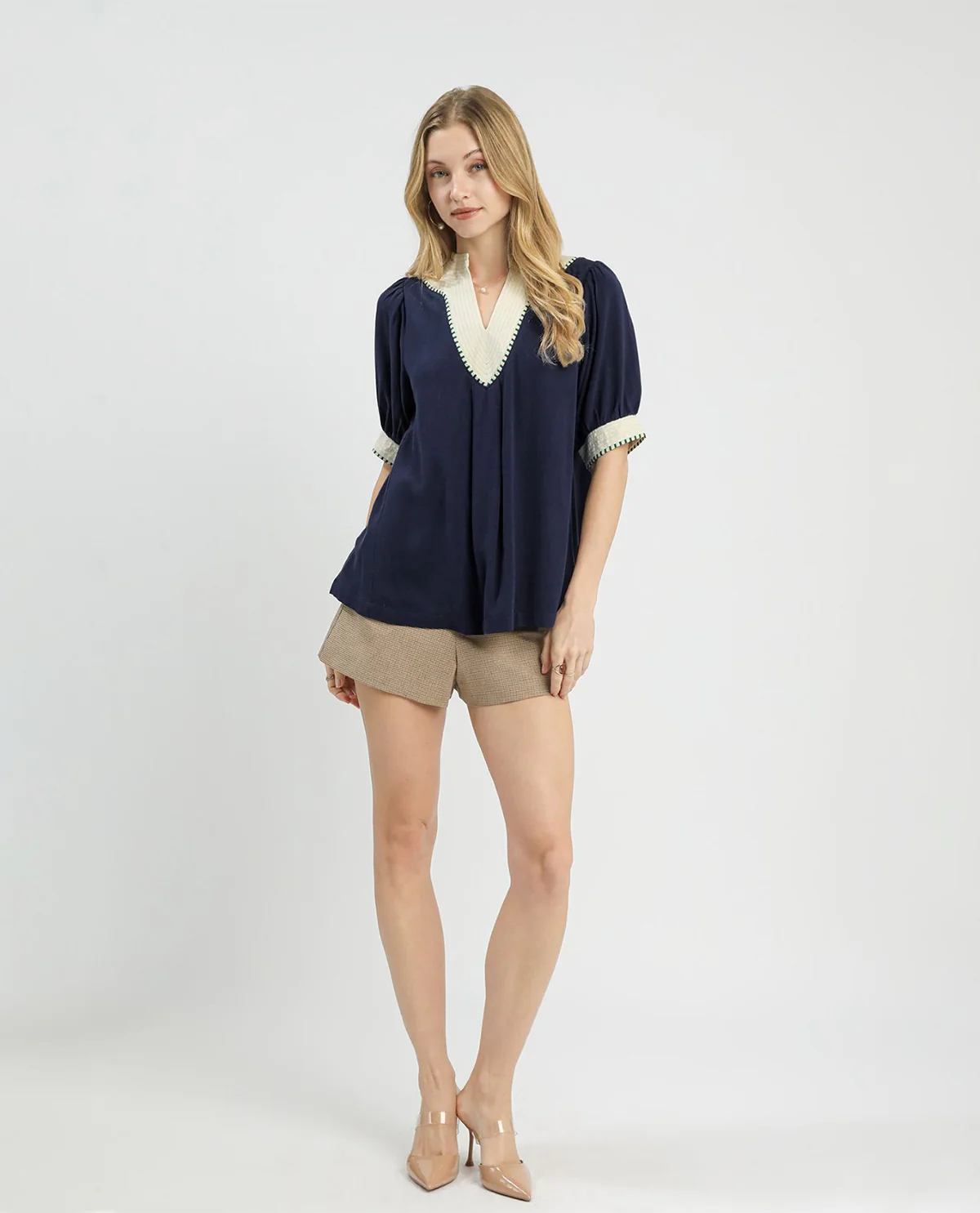 Umgee Linen Blend Solid Contrast Trim Top - Image 2