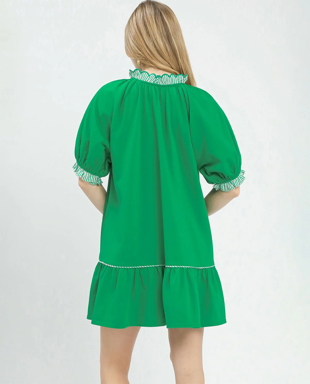 Umgee Solid Dress with Stripe Trim Green - Image 3