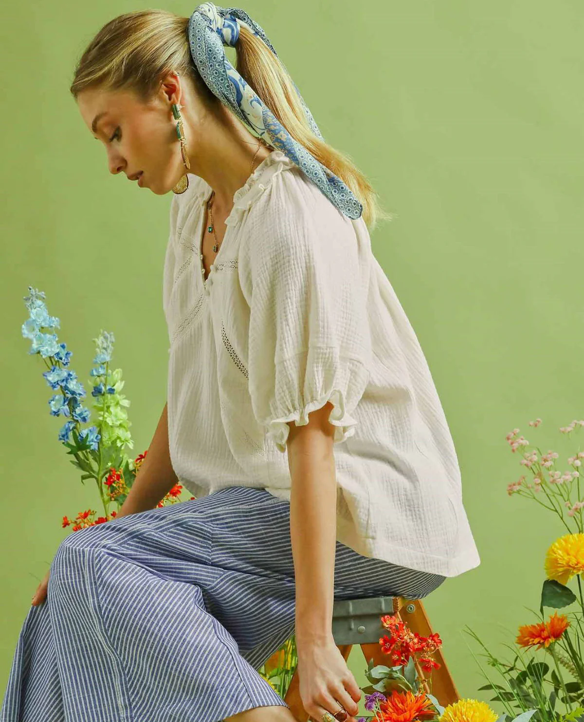 Umgee  Solid Gauze Ruffle Trim Top - Image 3