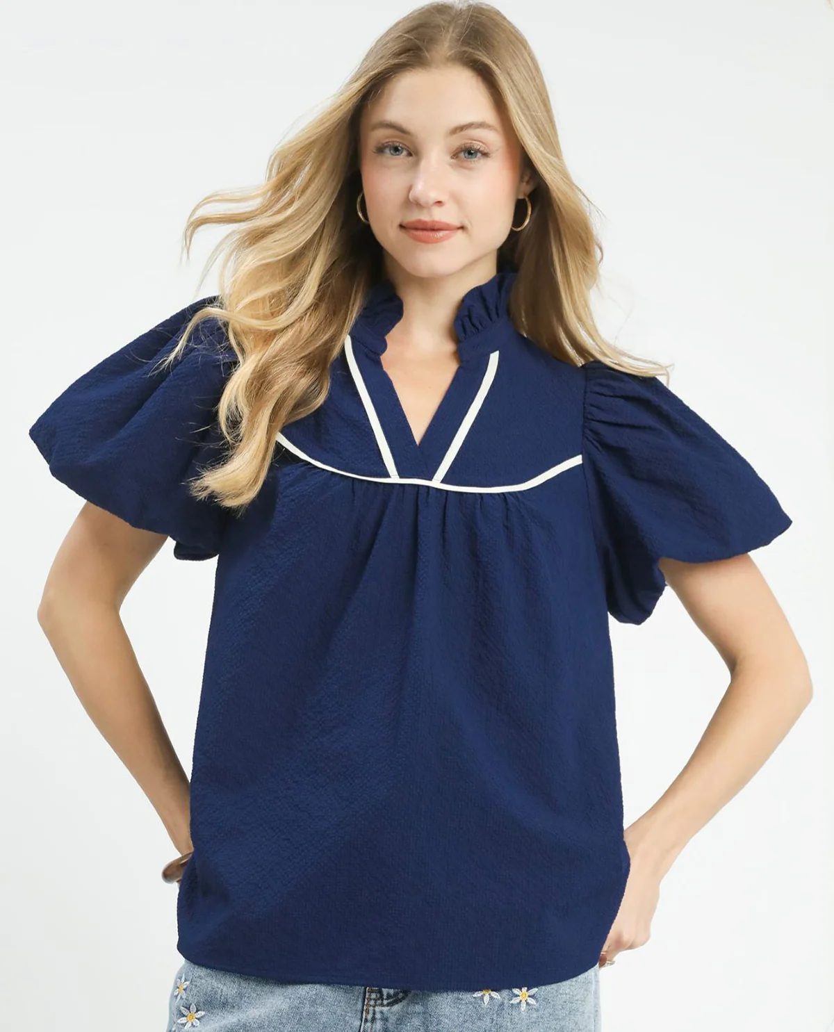 Umgee Solid Ruffle Neck Top - Image 6