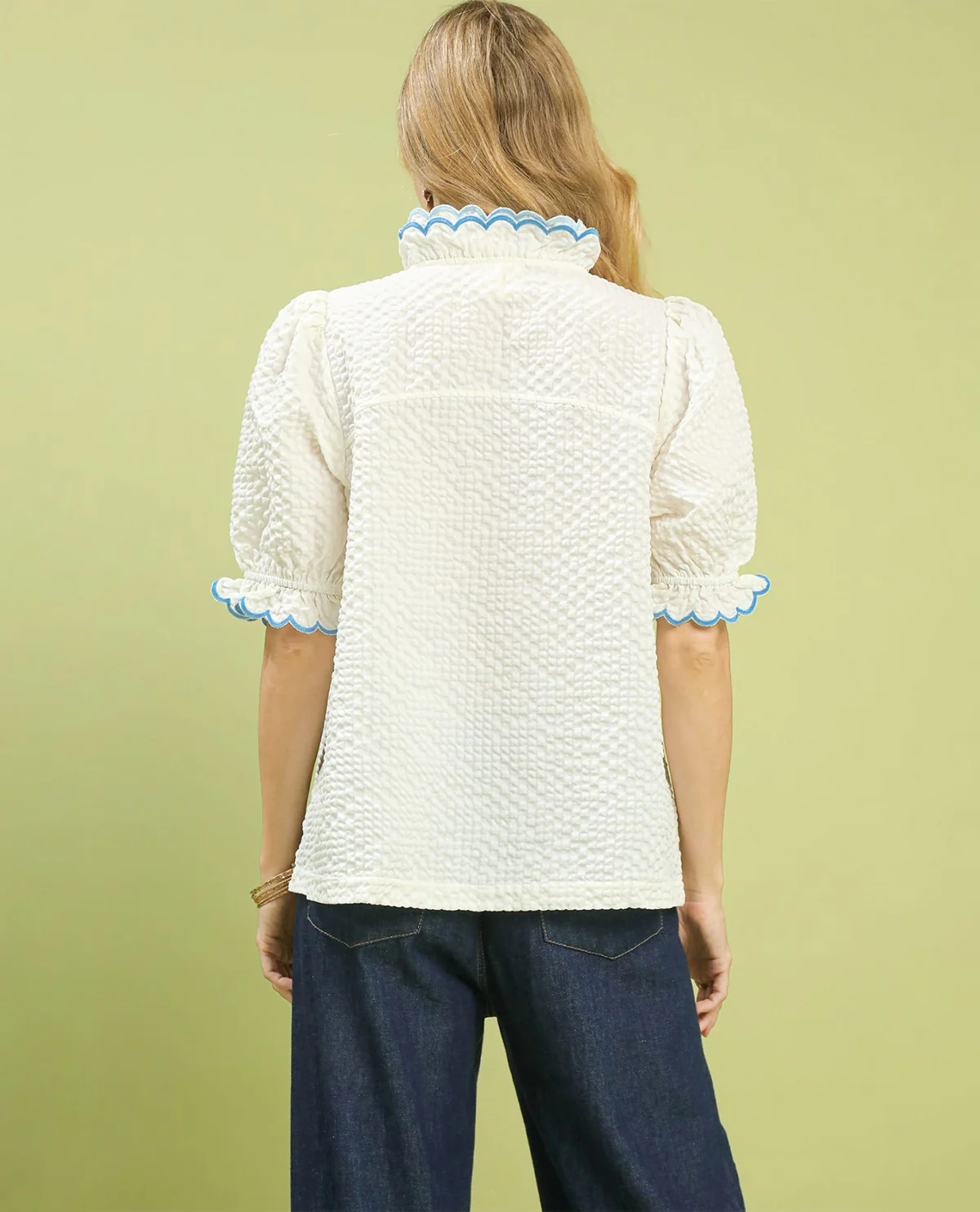 Umgee Solid Textured Puff Sleeve Blouse - Image 3