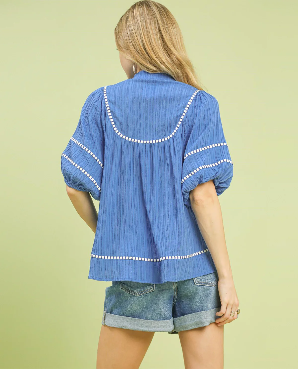 Umgee Solid Vneck Mandarin Collar Top - Image 3